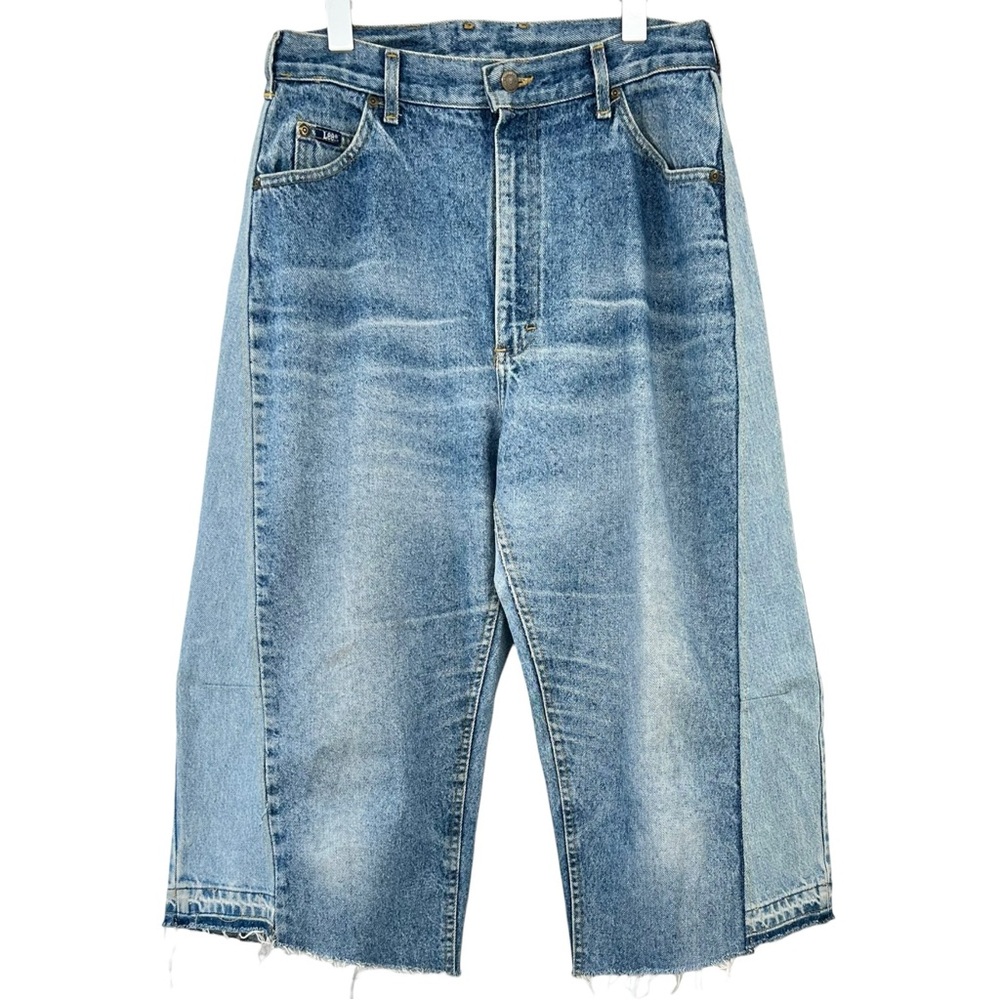 1 or 1 Upcycled Vintage Lee Medium Wash Distressed Extra Baggy Cropped Jeans
